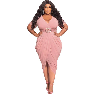 Women's Asymmetrical Split 3-5XL Fashion Designer Midi Dresses (Plus Size)-Women's Fashion Designer Plus Size Dresses-Women's fashion designer plus size clothes